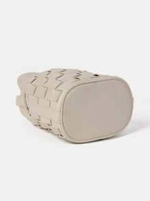 迷你編織細節抽繩水桶包帶內袋 - 米色 - 查看 2