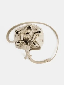 迷你編織細節抽繩水桶包帶內袋 - 米色 - 查看 3