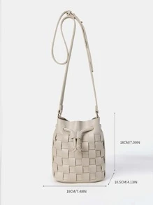 迷你編織細節抽繩水桶包帶內袋 - 米色 - 查看 4