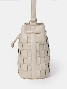 迷你編織細節抽繩水桶包帶內袋 - 米色 - 查看 6