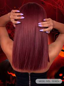 HAIRCUBE Long Straight Synthetic Wig With Bangs - Burgundy - View 2