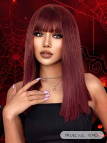 HAIRCUBE Long Straight Synthetic Wig With Bangs - Burgundy - View 3