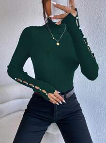 Calvaya Turtleneck Button Detail Sweater