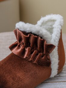 Chicas Botas de nieve ribete con fruncido de serraje falso - Marrón Chocolate - Ver 5