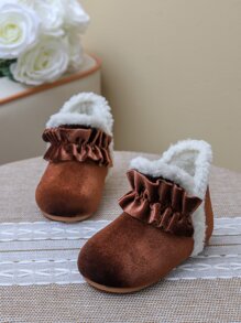 Chicas Botas de nieve ribete con fruncido de serraje falso - Marrón Chocolate - Ver 6
