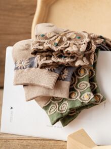 5 雙裝女式復古短襪,壓花設計,宮廷風格 - 彩色 - 查看 11