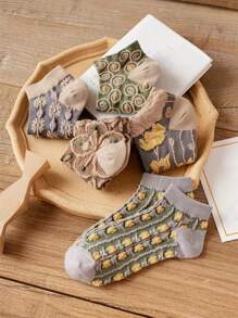 5 雙裝女式復古短襪,壓花設計,宮廷風格 - 彩色 - 查看 2