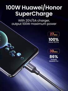 UGREEN 6A 5A C 型超级充电数据线仅适用于华为，兼容 16、16 Pro Max、15、15 Plus、15 Pro、15 Pro Max，兼容小米，兼容 OnePlus 数据线 - 黑色 - 查看 3