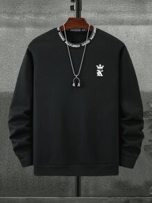 Manfinity 男士字母細帶加絨內裏運動衫無項鏈 - 黑色 - 查看 1