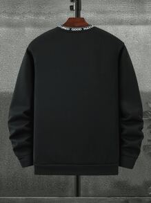 Manfinity 男士字母細帶加絨內裏運動衫無項鏈 - 黑色 - 查看 2