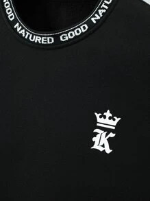 Manfinity 男士字母細帶加絨內裏運動衫無項鏈 - 黑色 - 查看 3