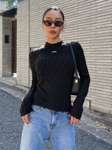 DAZY Áo thun nữ màu trơn Giải trí - màu đen - Xem 1