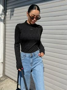 DAZY Áo thun nữ màu trơn Giải trí - màu đen - Xem 3