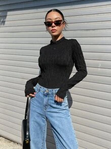 DAZY Áo thun nữ màu trơn Giải trí - màu đen - Xem 8