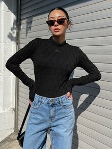 DAZY Áo thun nữ màu trơn Giải trí - màu đen - Xem 9