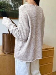 DAZY Solid V-neck Drop Shoulder Jumper - Light Grey - View 2