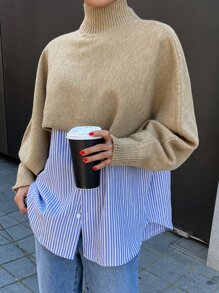 DAZY High Neck Batwing Sleeve Jumper Without Blouse - Khaki - View 5