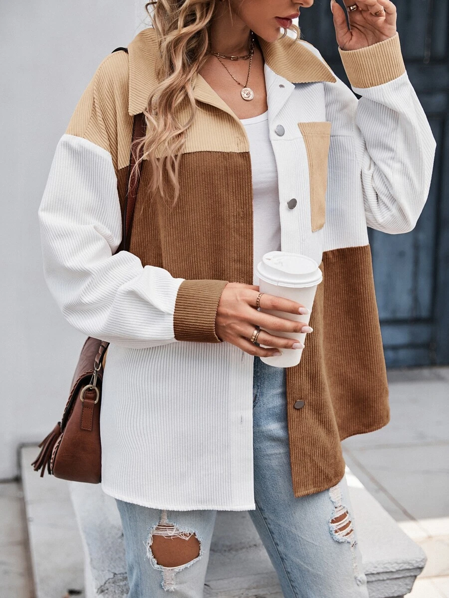 SHEIN LUNE Abrigo de hombros caídos con corte y costura para otoño/invierno - Multicolor - Ver 1