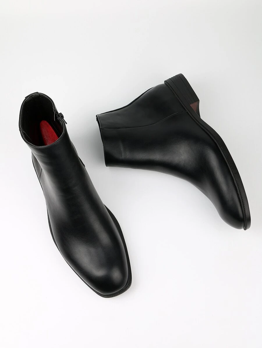 Hombres Botas con cremallera lateral de punta cuadrada - Negro - Ver 1