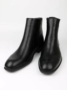 Hombres Botas con cremallera lateral de punta cuadrada - Negro - Ver 2
