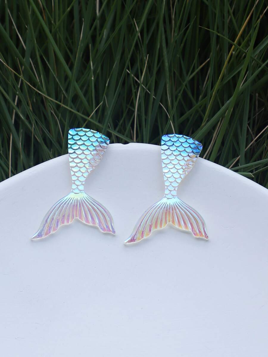 1對魚尾形狀的耳釘 - 淺藍色 - 查看 1