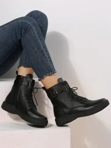 女式新款英伦风格靴子，短款切尔西靴，拉链，加大码，秋冬，女靴 - 黑色 - 查看 3