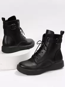 女式新款英伦风格靴子，短款切尔西靴，拉链，加大码，秋冬，女靴 - 黑色 - 查看 5