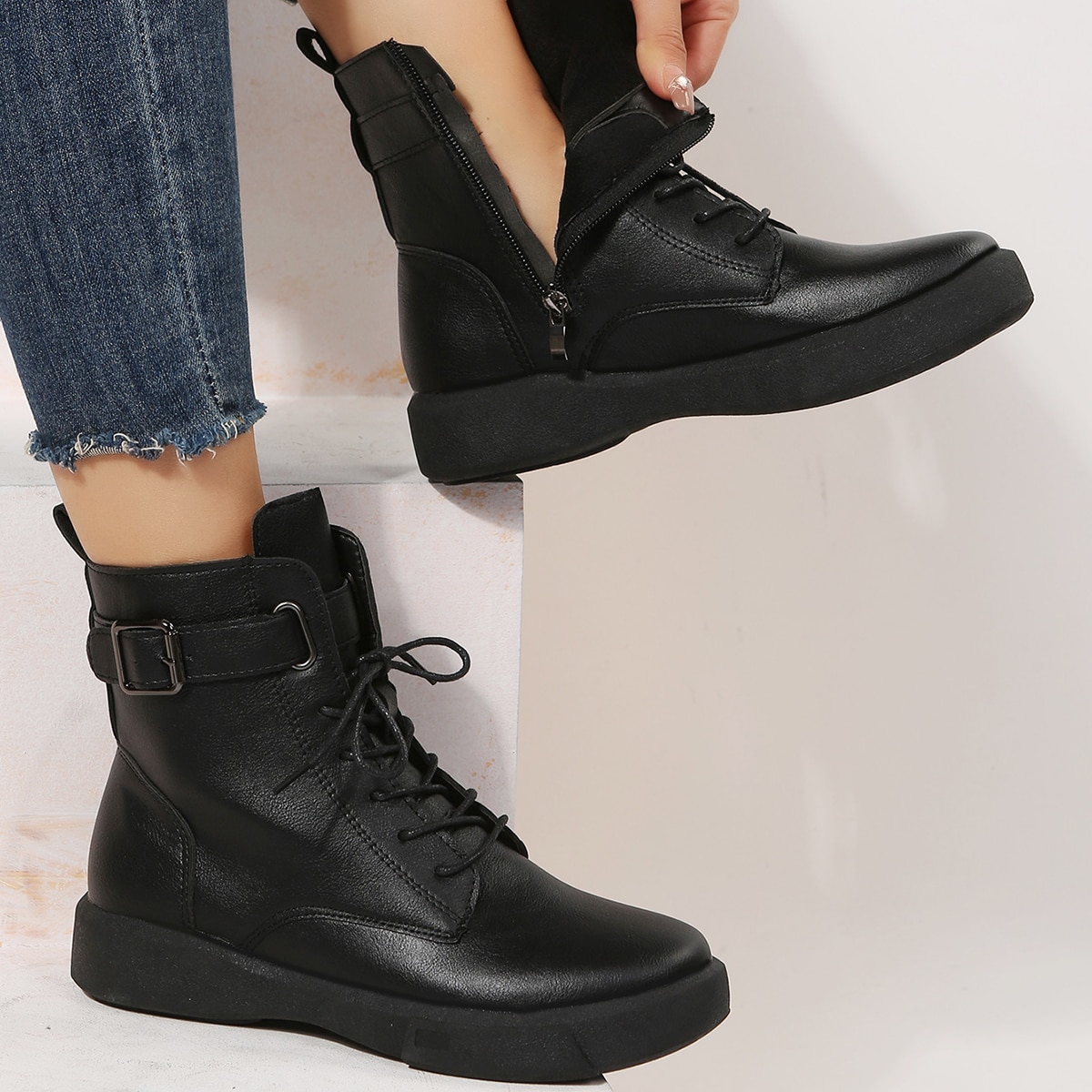 Botas de estilo inglés nuevo para mujer, botas Chelsea cortas con cremallera, talla grande, otoño/invierno, botas para mujer