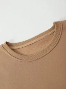 INAWLY 大碼豹紋和心形印花保暖套頭衫 - 卡其色 - 查看 5