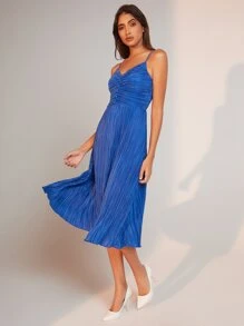 BizChic Pleated Hem Cami Dress Workwear - Royal Blue - View 2