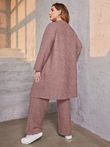 Mulvari Bộ thời trang Plus Size màu trơn Giải trí - Bụi hồng - Xem 2