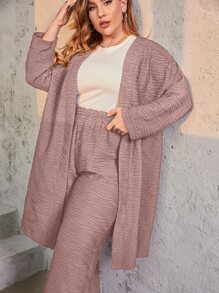 Mulvari Bộ thời trang Plus Size màu trơn Giải trí - Bụi hồng - Xem 3