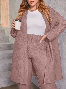 Mulvari Bộ thời trang Plus Size màu trơn Giải trí - Bụi hồng - Xem 4