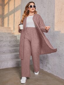 Mulvari Bộ thời trang Plus Size màu trơn Giải trí - Bụi hồng - Xem 5