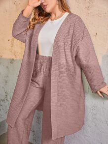 Mulvari Bộ thời trang Plus Size màu trơn Giải trí - Bụi hồng - Xem 7