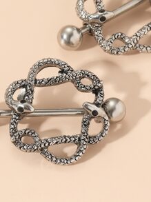 2pcs Snake Decor Nipple Ring - Silver - View 2