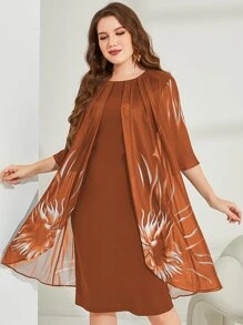 Mulvari Plus Floral Print Fold Pleated Foldover Dress Maxi Women Outfit