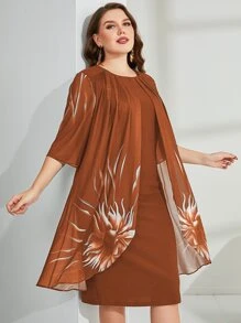 Mulvari Plus Floral Print Fold Pleated Foldover Dress Maxi Women Outfit