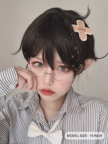 alicegarden 1 Bộ tóc giả ngắn tổng hợp chịu nhiệt màu đen, dài 10 inch, được dệt hoàn toàn bằng máy, trông tự nhiên như thật hàng ngày (Không bao gồm phụ kiện) - màu đen - Xem 2