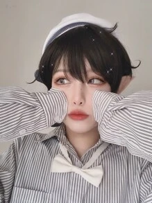 alicegarden 1 Bộ tóc giả ngắn tổng hợp chịu nhiệt màu đen, dài 10 inch, được dệt hoàn toàn bằng máy, trông tự nhiên như thật hàng ngày (Không bao gồm phụ kiện) - màu đen - Xem 5