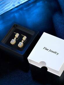 方晶鋯石方形耳墜 - 金黃色 - 查看 2