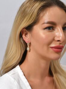 方晶鋯石方形耳墜 - 金黃色 - 查看 5