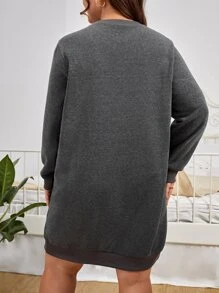 SHEIN LUNE Plus Butterfly & Letter Graphic Sweatshirt Dress - Dark Grey - View 3