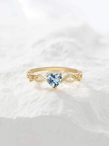 心形方晶鋯石裝飾戒指華麗心形鑽石裝飾戒指 - 藍色 - 查看 2