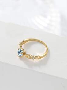 心形方晶鋯石裝飾戒指華麗心形鑽石裝飾戒指 - 藍色 - 查看 3