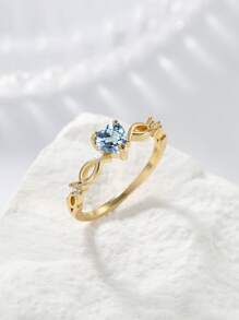 心形方晶鋯石裝飾戒指華麗心形鑽石裝飾戒指 - 藍色 - 查看 4