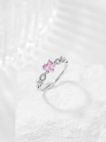 方晶鋯石心形裝飾戒指華麗心形鑽石裝飾戒指 - 銀色 - 查看 5