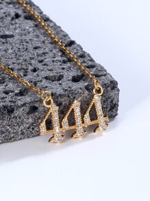 水鑽裝飾字母墜飾項鍊 - 金黃色 - 查看 2