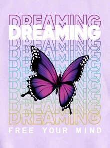 SHEIN EZwear Plus Size Butterfly Print Long Sleeve Hoodie Sweatshirt - Purple - View 6