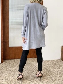 AAmilife Abrigo de hombros caídos con parte delantera abierta - Gris Claro - Ver 2